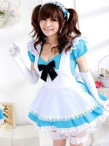 ALICE Blue French Maid Wonderland Party Queen Cosplay Costume S-L