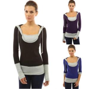 Fashion Slim Women Hoodie U Collar Cotton Sweatshirt Long Sleeve