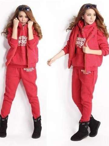 Womens Hoodies Suit Thickening Leisure Sports Hoodie+Pants+ Vest 3pcs sets