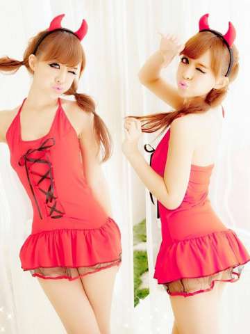 Woman Sexy Red Devil Maid Cosplay Halloween Christmans Costume Dresses