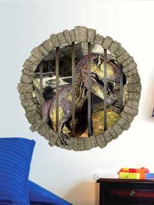 3D Dinosaurs Through Wall Stickers Jurassic Park Home Decoration Kids Room Wall Decal Movie Animals Mural Art