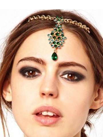 Party Crystal Hair Cuff Pin Head Band Chains Shiny Emerald Tassels Fringes Bohemia Pendant Hair Jewelry
