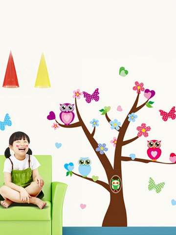 Owl Wall decals Colorful Tree Wall Art Cartoon Wall Decal DIY animal wall stickers for kids room home decorations