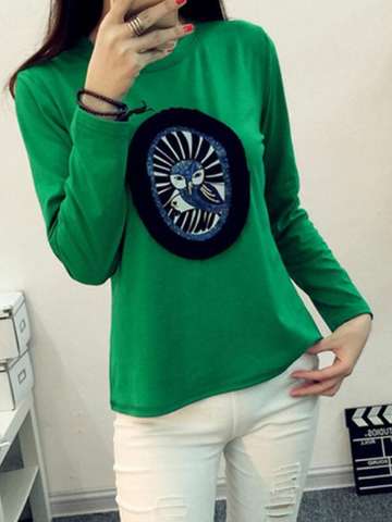 Women's Casual Wheel Bird Printed  Long Sleeve Sweater Blouse Top