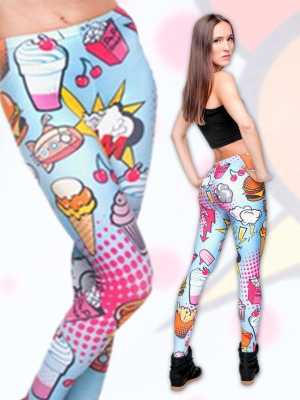 Hot Fashion Digital Print Fast Food Printed Individual Design Sexy Leggings Pants Trousers
