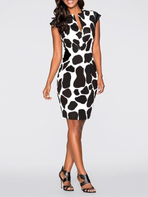 Sexy Women's Summer Dress PU Stone Printing Package Hip Stitching Slim Dresses Vintage Dress Vestidos