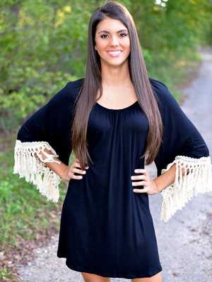 Women Plus Size Autumn Winter New Pullover Tassels Sleeve Black Relaxed Fit Dresses S/M/L/XL