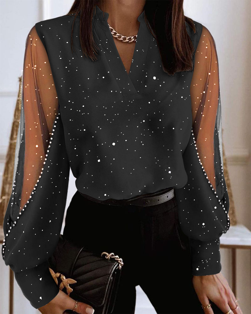 Glitter Sheer Mesh Patchwork Top