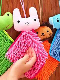 Nursery Hand Towel Soft Flax Fabric Cartoon Animal Hanging Wipe Bathing Towel Brush Towel