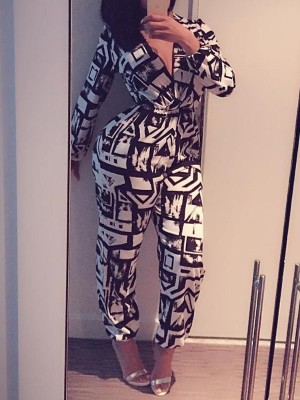 Women's Sexy Printing Clubwear Tight Jumpsuit Rompers Slim Playsuit Full Pants