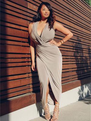 Women's Sexy Sleeveless Deep V Khaki Dress Jumpsuit Loose Jumpsuit Rompers