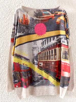 Women Fashion Long Sleeve European Town  Printed Loose Blouse Shirt Vest Tank Tops