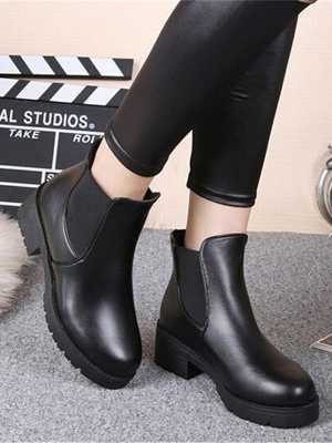 Fashion Women's Black Leather Ankle Boots Antiskid Martin Boots Low Heel Booties Retro Motorcycle Boots