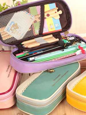 Korean Multi Function Pandent PU Leather Pencil Case Big Capacity Pencil Bag Material Escolar School Supplies