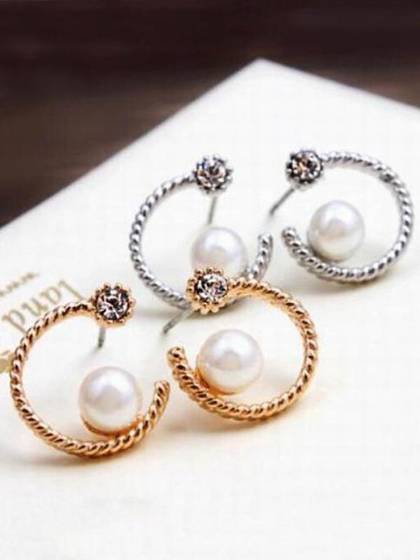 New Simple Street Style "U" Shape Pearls  Ear Stud Earrings