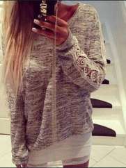 Fall Fashion Women's Sexy Cotton Lace Patchwork Long Sleeve Color Plus Size Casual Tops Loose T-shirt Pullovers