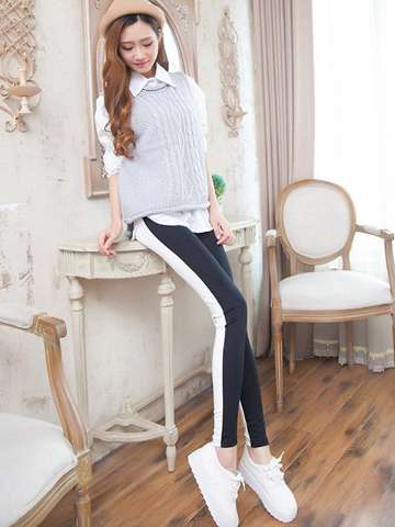 Fashion Fitness AB Side Double Colors Women's Leggings Mid-Calf Trousers Slim Elastic Leggings