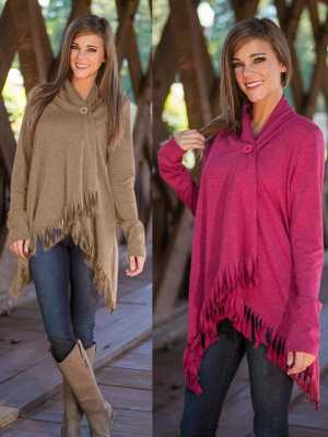 Women Hot New Fashion Irregular Tassels Tops Autumn Warm Long Sleeve Button Blouse