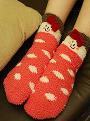 Christmas Stockings Thickening Short Socks Adult Candy Color Winter Warm Floor Socks
