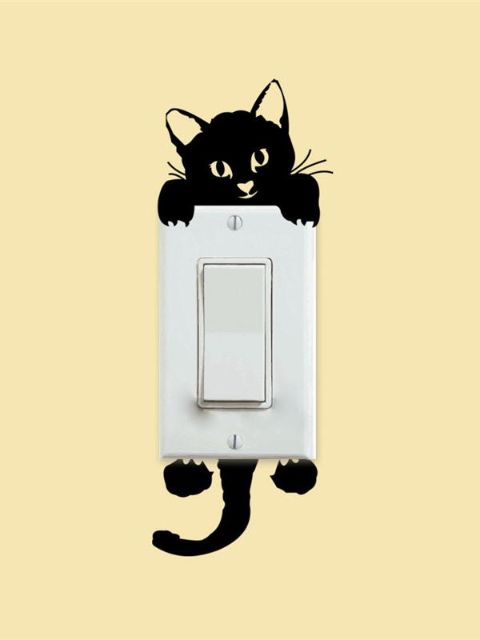 DIY Funny Cute Cat Switch Stickers Wall Stickers Home Decoration Bedroom Parlor Decoration