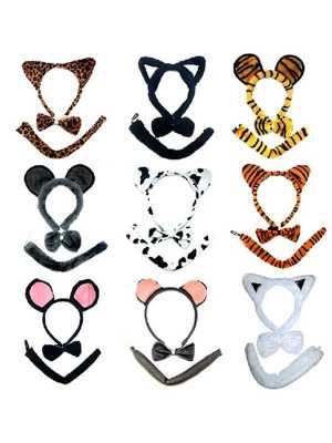 Children's Day Masquerade Performance Props Game Supplies Costumes Cute Animals 3 pieces (Headband+Bow Tie+Tail)