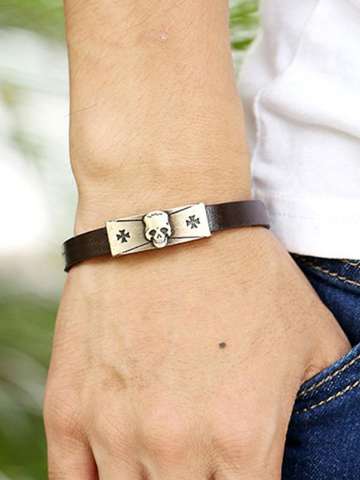 Fashion Alloy Leather Bracelet Unisex Skull Cross Punk Style Jewelry