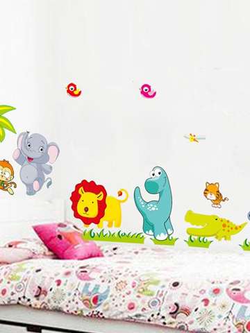 Happy Jungle Animal World Cartoon Wall Decal Removable Stickers kids Baby Nursery Decor Art