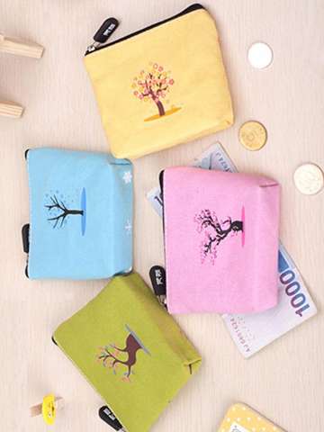 Casual Canvas Tree Printed Clutch Wallet Coin Purse