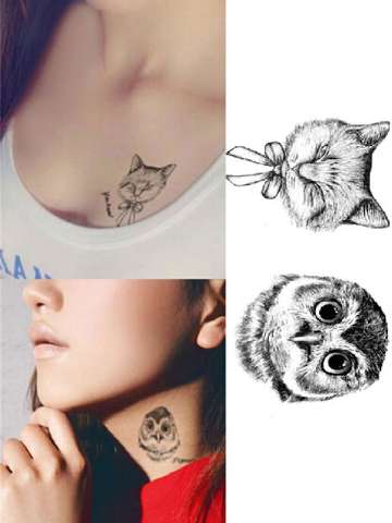 Creative Cute Thinking Owl Waterproof tattoo stickers  decals Temporary Tattoo