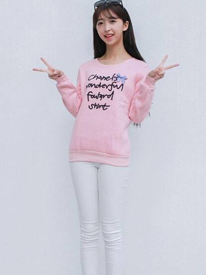 Women's Autumn Fashion Casual Letters Pattern Bowknot Solid Color Long Sleeve Knit Sweater