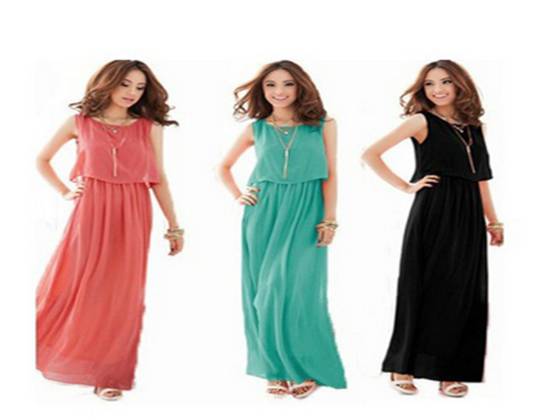 Summer Fashion Women's Sleeveless Chiffon Dresses Lady Evening Beach Maxi Dress