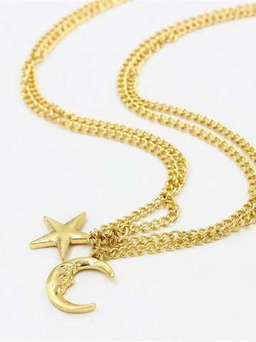 Women Fashion 2 Pcs Golden Star MoonNecklace Boho Party Girlfriends
