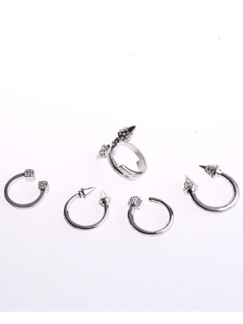 Women Fashion High Polish Punk Crystal Double Spike Cone Open Ring Joint Ring