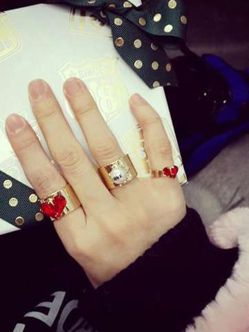 Punk Style Wide Golden Gemstone Heart Shape Elegant Simple  Plain Cool  Finger Rings