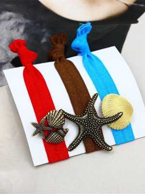 Women Fashion Sweet Boho Shell Seastar Hairband Bracelet Stretch