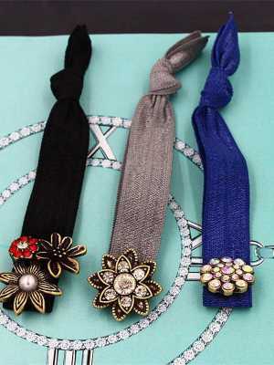 Women Fashion Sweet Boho Crystal Floral Hairband Bracelet Stretch