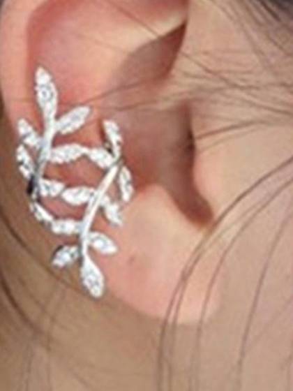 New Women's Punk Rock Retro Earrings Crystal Leaf Ear Cuff Warp Clip Ear Stud Cute Korean Style