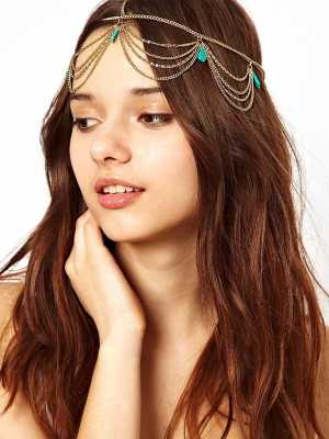 Fashion Nice New Unique Design Turquoise Tassel Waves Fringe Forehead Hair Chain