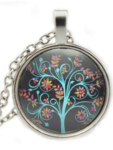 Life Tree Pendant Necklace Art Tree Glass Cabochon Necklace  Fashion Women Jewelry