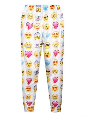 Women's Fashion Emoji Print Pattern Loose Yoga Sport Leggings Trousers Pant