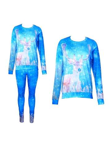 Fashion Women's 2PCS 3D Print deerlet Sweatshirt Set /w Pants Suit Sets