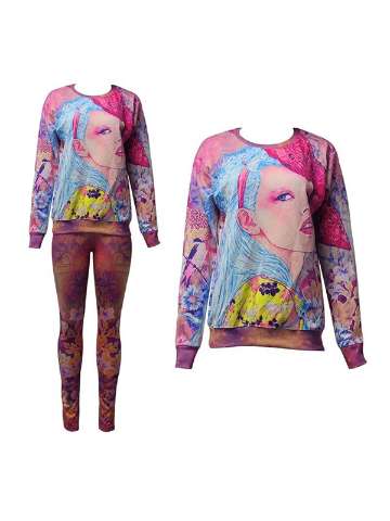 Fashion Women's 2PCS 3D Print beauty painting Sweatshirt Set /w Pants Leggings Lot