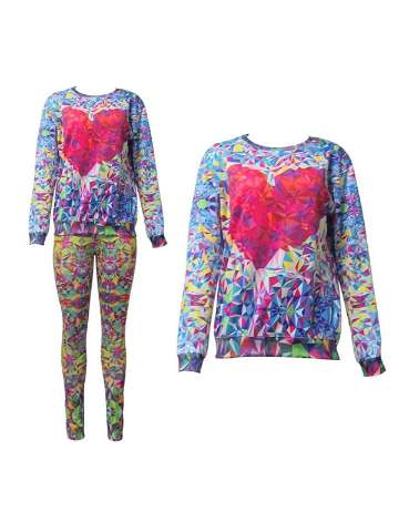 Fashion Women's 2PCS 3D Print multicolor heart Sweatshirt Set /w Pants Leggings Lot