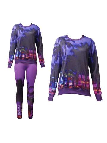 Fashion Women's 2PCS 3D Print night view Sweatshirt Set /w Pants Suit Sets