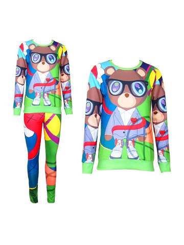 Fashion Women's 2PCS 3D Print bear Sweatshirt Set /w Pants Suit Sets
