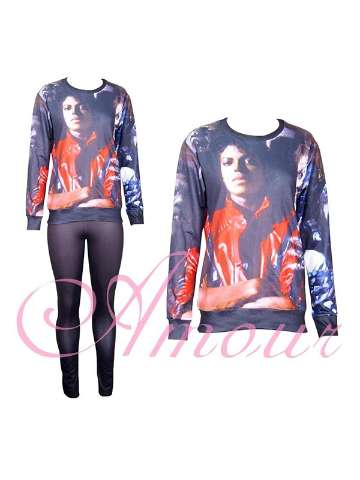Fashion Women's 2PCS 3D Print Michael Jackson Sweatshirt Set /w Pants Leggings Lot