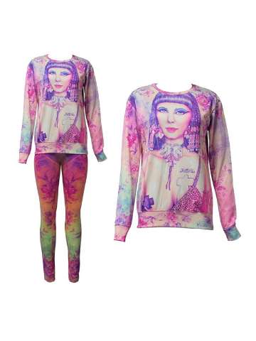Fashion Women's 2PCS 3D Print Cleopatra Sweatshirt Set /w Pants Suit Sets