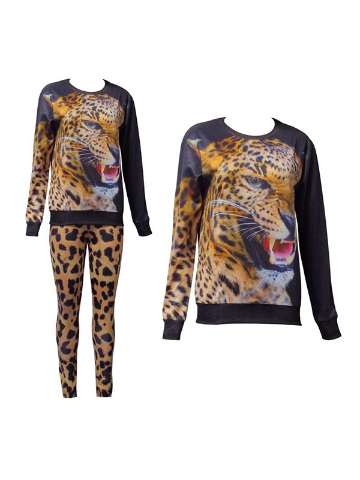 Fashion Women's 2PCS 3D Print Tiger Sweatshirt Set /w Pants Suit Sets