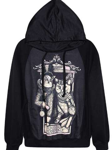 New Women's Fashion Spring Steampunk Cats Digital Print Jacket Long Sleeve Sweatshirts & Hoodies