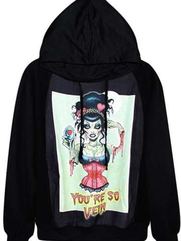 Fashion queen of hearts Digital Print Cult Zipper Front Jacket Long Sleeve Womens Coat Sweatshirts & Hoodies